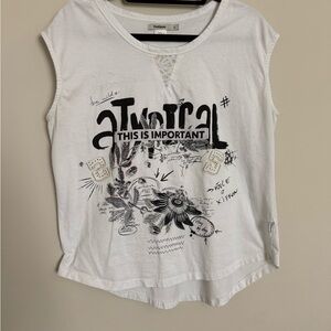 Desigual Atypical Graphic Sleeveless Tee XL Boho Art Top